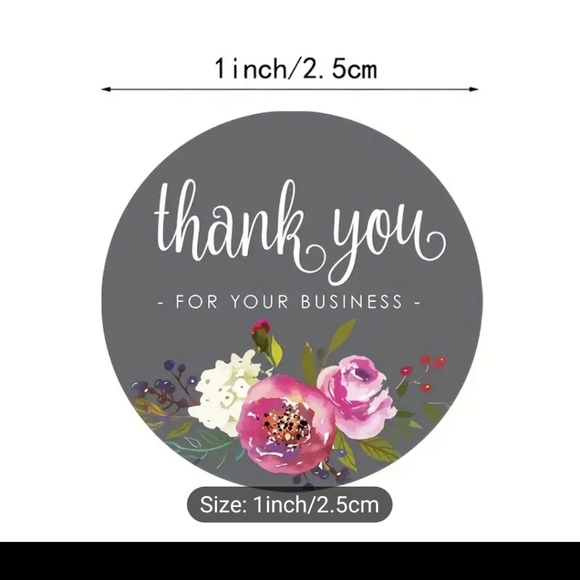 100 mini gray floral thank you stickers - Picture 3 of 5